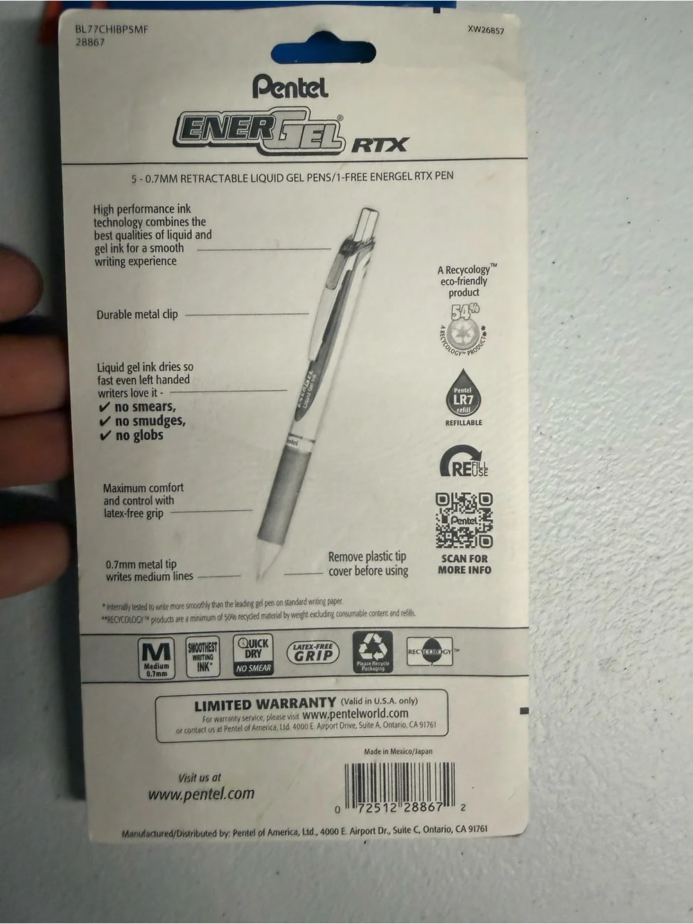 Pentel EnerGel RTX 6-Pack Gel Pens - Blue/Teal/Green/Black